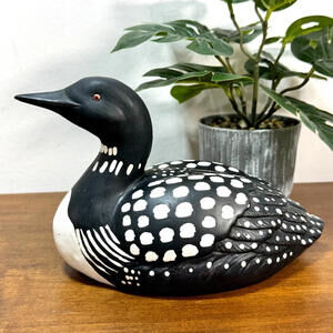 Vintage Ganz Loon Coin Bank Home Decor Bird Black White 1990 Ceramic Taiwan
